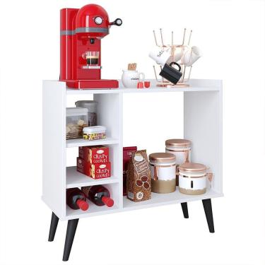Imagem de Aparador Compacto Buffet Maria Cantinho Café Chá Bebidas Nicho Organizador Decoração Cozinha Sala Estar Jantar Moderna- Branco - RPM Móveis