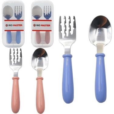 Imagem de Conjunto Talher Infantil Colher + Garfo Inox Cabo Plastico
