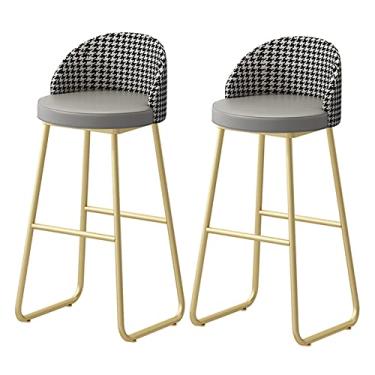 Imagem de Banquetas de bar conjunto de 2 peças de assentos de couro sintético macio para balcão de café da manhã bancos altos com pernas de metal dourado com encostos e apoios para os pés