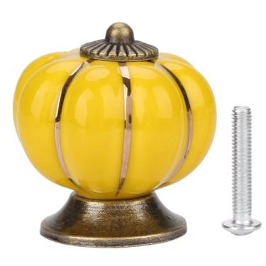 Imagem de Puxadores de abóbora de cerâmica estilo europeu puxador adorável durável gaveta de armário decoração de móveis para quarto de crianças gaveta de armário banheiro cerâmica liga de (Amarela)