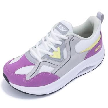 Imagem de ephiza Tênis feminino de caminhada com bico largo com suporte de arco para fascite plantar tênis ortopédico para alívio da dor, Purplegrey, 9.5 Wide