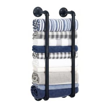 Imagem de Toalheiro de tubo industrial para toalhas enroladas, toalheiro para banheiro, suporte de toalha de metal montado na parede para banheiro pequeno, armazenamento organizador de banheiro, 14 cm L x 76 cm
