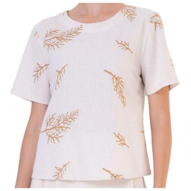 Imagem de Camiseta Feminina Seiki Linho Bordada Bege - 5218-Feminino