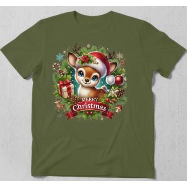 Imagem de Camiseta Bebê Rena de Natal Merry Christmas Estampa Encantadora - Urba