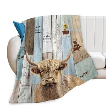 Imagem de Manta de vaca Highland de flanela quente, cobertor macio para sofá-cama, decoração de casa com estampa de animal fofo, lavável na máquina, A6.130 cm * 150 cm, 127.0 cm * 152.4 cm