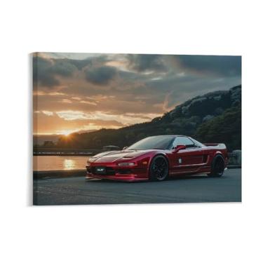 Imagem de HouLaiZhe Carro esportivo clássico vermelho Nsx pôsteres do pôr do sol lona decoração de sala estética pintura de parede impressões de sala de galeria decoração de parede para quarto sala de estar