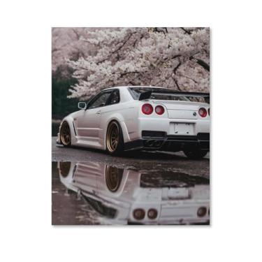Imagem de HouLaiZhe Modificado R34 Jdm Pôsteres Esportivos Flor de Cerejeira Tela Estética Decoração de Quarto Pintura de Parede Impressões Sala de Galeria Decoração de Parede para Quarto Sala de Estar