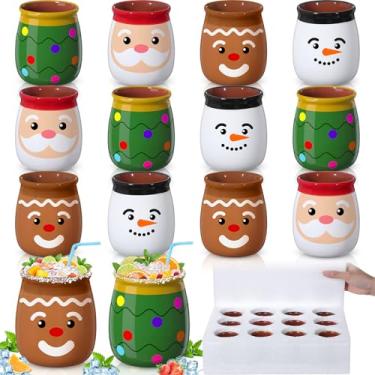 Imagem de Gejoy 12 peças Cantaritos De Barro Cantaritos De Barro Natal Terracota Argila Canecas com Alças Papai Noel Gingerbread Man Boneco de Neve Mexicanos Tacos Copos de Cocktail para Tequila, Margaritas