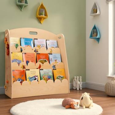 Imagem de Weihnacht Estante infantil de 3 níveis, prateleira de livros infantis para quartos de crianças, estante de bebê para berçário, suporte de livros infantis de madeira com brinquedo Montessori (25 anos