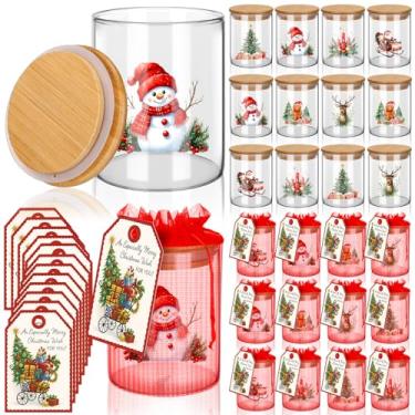 Imagem de Yungyan Conjunto de 12 potes de armazenamento de vidro de Natal com tampa hermética de 500 ml, potes de doces de gengibre e boneco de neve, conjuntos de potes de biscoito de Natal com cartões e sacos