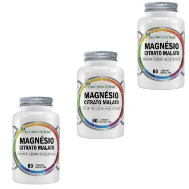 Imagem de Kit 3 Magnésio Citrato Malato 3x60 cps Flora Nativa Sabor:Sem sabor - 