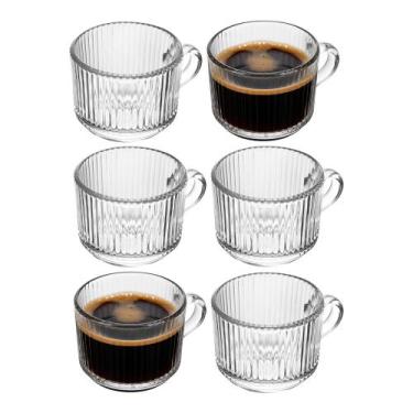 Imagem de Jogo 6 Xícara de Café de Cristal com Alça Lines Vidro Transparente Can