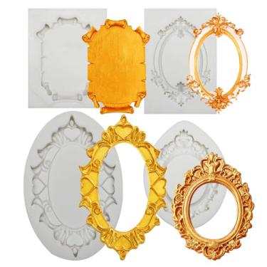 Imagem de Conjunto de moldes de silicone com moldura vintage Royal Elegance, design oval barroco para decoração de bolos, fondant e coleção de moldes de chocolate (4 pacotes de moldes de fondant de moldura)