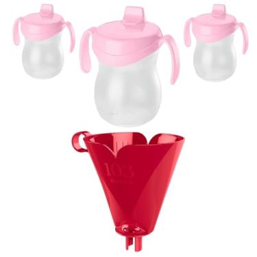 Imagem de Conjunto de 1 Suporte para Filtro de Café 103 Vermelho + 3 Copo Infantil Plástico Rosa 310ml