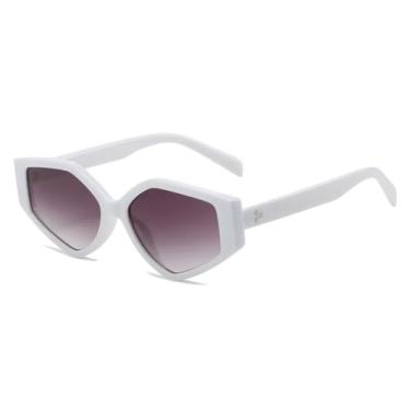 Imagem de Óculos de Sol Femininos Polygon Cat Eye com Lentes Degradê, Estilo Vintage com Rebites e Detalhes em Branco e Roxo