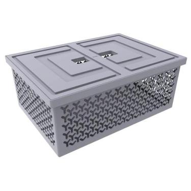 Imagem de Caixa Organizadora com Tampa Grafite Cesto Grande Crippa Brinquedos Cl