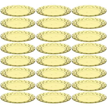 Imagem de Conjunto 24 Pratos Plásticos Médios Amarelos para Servir Mesa Porções 