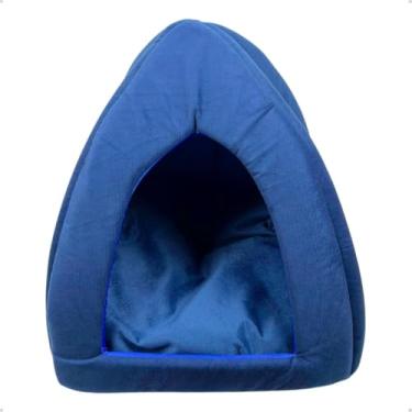 Imagem de Cama Toca Iglu para Cachorro e Gato – Caminha Pet Dupla Função com Almofada Confortável Inverno e Verão(Azul)