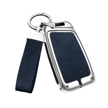 Imagem de Capa De Chave De Carro Em Liga De Zinco, Compatível Com Seat Ateca Leon Fr 2 Ibiza, Capa De Couro Genuíno De Alta Qualidade, Fivela, Acessórios Automotivos(C silver blue)