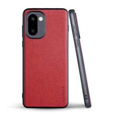 Imagem de AIORIA Capa para celular Oneplus 15R, capa de couro PU premium com design retrô de negócios, capa protetora completa para smartphone Oneplus 15R (vermelho)