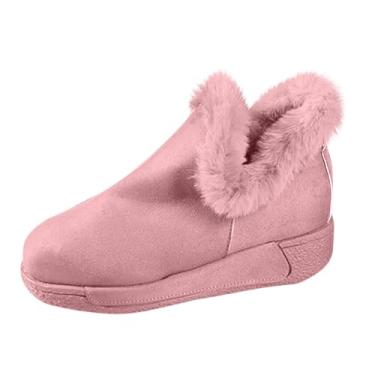 Imagem de Botas femininas com forro de lã e sola grossa plus size outono inverno moderno botas de neve grossas, rosa, 36