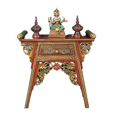 Imagem de Mandir Mesa de oferta de madeira maciça, armário de santuário doméstico estilo chinês, mesa de oferta de estátua de Buda simples estilo tailandês, mesa de incenso de nicho budista, altar de santuário