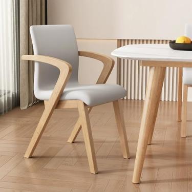 Imagem de Conjunto de 1 cadeira de sala de jantar de couro sintético moderno com pernas de madeira resistente - Cadeira lateral com destaque para sala de estar, cozinha, uso interno ou externo