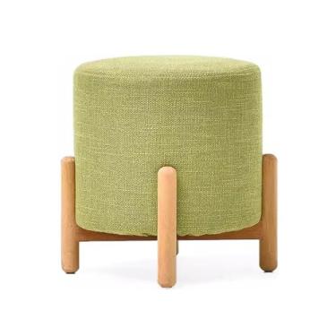Imagem de Banqueta redonda verde para pés otomana, descanso de pé de tecido acolchoado com pernas de madeira, banquinho de sofá pequeno elegante para sala de estar, banquinho versátil para decoração de casa