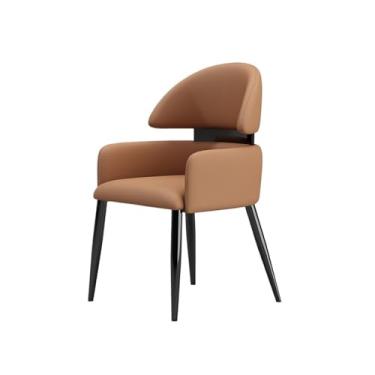 Imagem de Cozinha Cadeiras de jantar modernas de meados do século, quarto com braços, cozinha de couro sintético com pernas de metal preto sala de jantar (laranja)