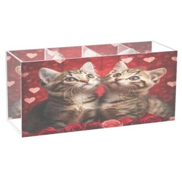 Imagem de Burbuja Porta-canetas de acrílico Cats Roses, 4 compartimentos, suporte de lápis transparente para pincéis de maquiagem, acessórios de mesa de escritório em casa