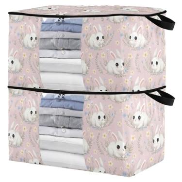 Imagem de Burbuja Pacote com 2 organizadores de bolsa de armazenamento com alças para roupas, cobertores, roupa de cama, bolsa de armazenamento dobrável para coelhos com zíper e janela transparente, 95L