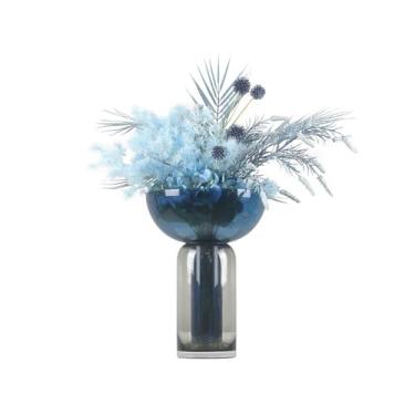 Imagem de Decoração moderna de vidro azul dispensador de flores simulação conjunto floral luz de casa arranjo artificial buquê artificial casa de fazenda