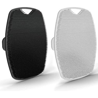 Imagem de Escova de limpeza de chuveiro portátil com 2 peças - esfoliante suave e massagem nas pernas e muito mais, design de alça elegante (cinza preto)
