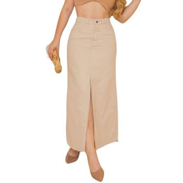 Imagem de Saia Jeans Midi com Fenda Frontal Sarja-Feminino