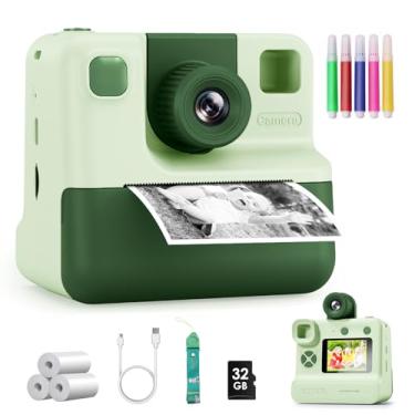 Imagem de Impressão instantânea de câmera infantil, presentes de aniversário de Natal para meninas de 3 a 12 anos, câmeras de vídeo digitais FHD selfie para crianças, 3 rolos de papel impresso e cartão de 32 G