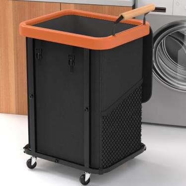 Imagem de 230L (150 litros) Classificador de roupas fashion extragrande 3 seções com tampa, cesto de rodinhas com alça, carrinho de armazenamento organizador com moldura de metal resistente para lavanderia