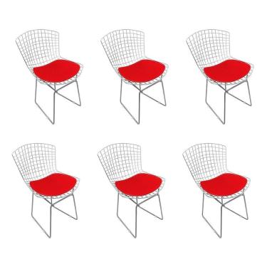 Imagem de Kit 6 Cadeiras Bertoia Cromada Com Assento Sintético Vermelho
