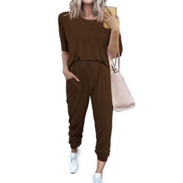 Imagem de Conjunto de Moletom PRETTYGARDEN Feminino Dois Peças Marrom XL