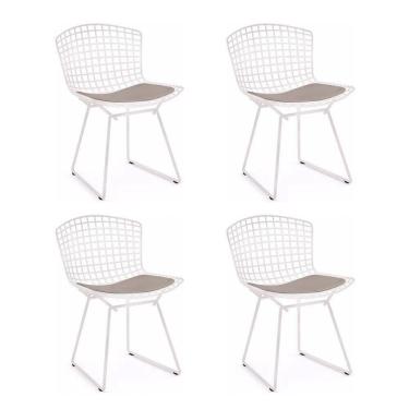 Imagem de Kit 4 Cadeiras Bertoia Branca Com Assento Bege