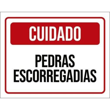 Imagem de Kit 3 Placa Acm Cuidado Pedras Ecorregadias 18X23 Branco - Sinalizo
