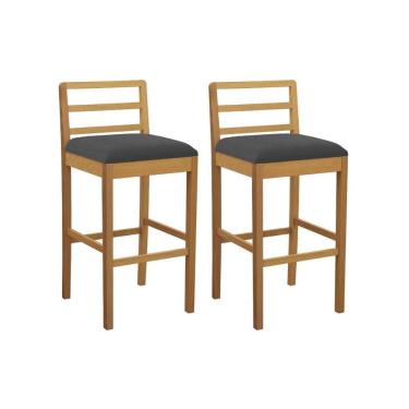 Imagem de Banqueta Cozinha Sofia 1bmm006ca Premium Madeira Maciça Kit 2 Un Carvalho/boucle Grafite - Kappesberg