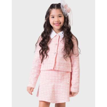 Imagem de Cj Casaqueto Botão Com Shorts/Saia Dia a Dia Frio Elegante Novo Inverno - Menina 4 a 14 anos-Feminino