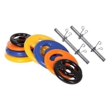 Imagem de Kit 12Kg Anilhas Emborrachadas + 2 Barras 40Cm + 4 Presilhas - Rythmoon-Unissex