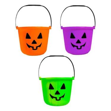 Imagem de Balde de Abóbora de Halloween Doces ou Travessuras Médio 1Un - Fantasi