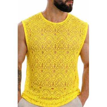Imagem de Regata Masculina Rendada Amarela Soltinha Confortável Verão Cor:Amarel