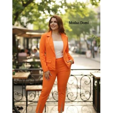 Imagem de MODAS DOMI Conjunto De Blazer e Calça Alfaiataria 8435, Laranja, M