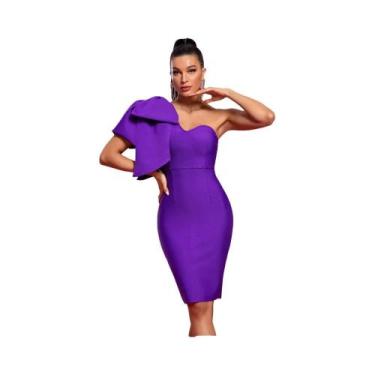 Imagem de Vestido Branco De Um Ombro Com Babados E Bandagem, Elegante Para Festa