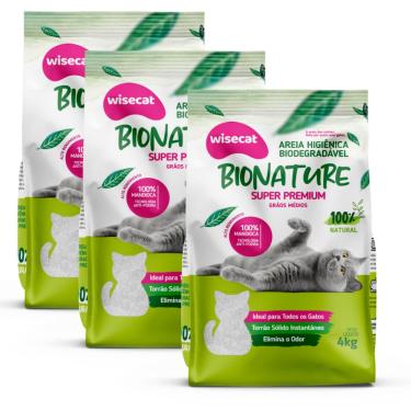 Imagem de Kit 3 Areia Higiênica para Gatos Bionature Biodegradável Grãos Médios 4kg