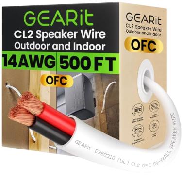 Imagem de GEARit Fio de alto-falante calibre 14 OFC 152 m, cabo de alto-falante classificação UL CL2, fio de cobre 14 AWG com código de cor preto/vermelho, fio de alto-falante embutido para home theater, escola