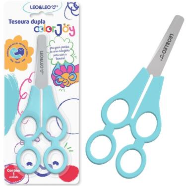 Imagem de Tesoura Escolar Dupla com Alça de Auxílio Motor Leo & Leo Tandem Color Joy 1 Unidade